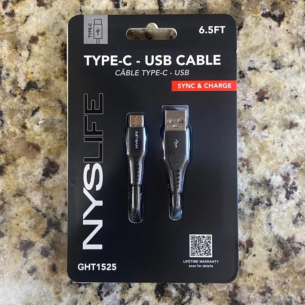 Silver Type-C USB Cable - 6.5FT